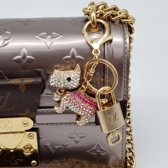 Authentic Louis Vuitton Lock & Key with unbranded Rhinestone Dog Bagcharm - Picture 2 of 7